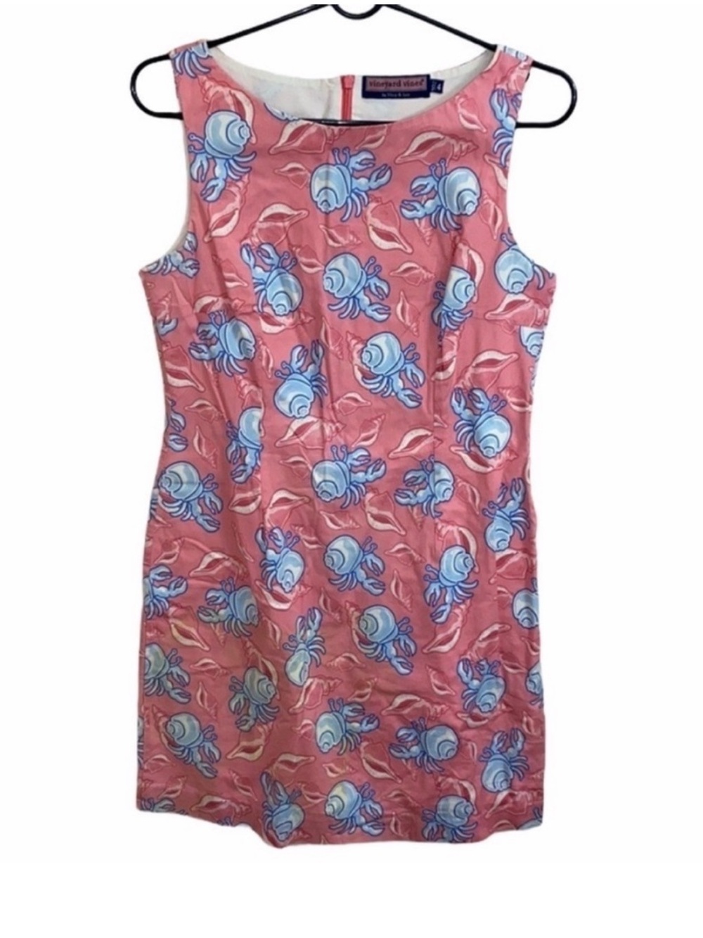 Vintage Vineyard Vines Pink Hermit Crab sleeveless shift dress Cotton Summer 4